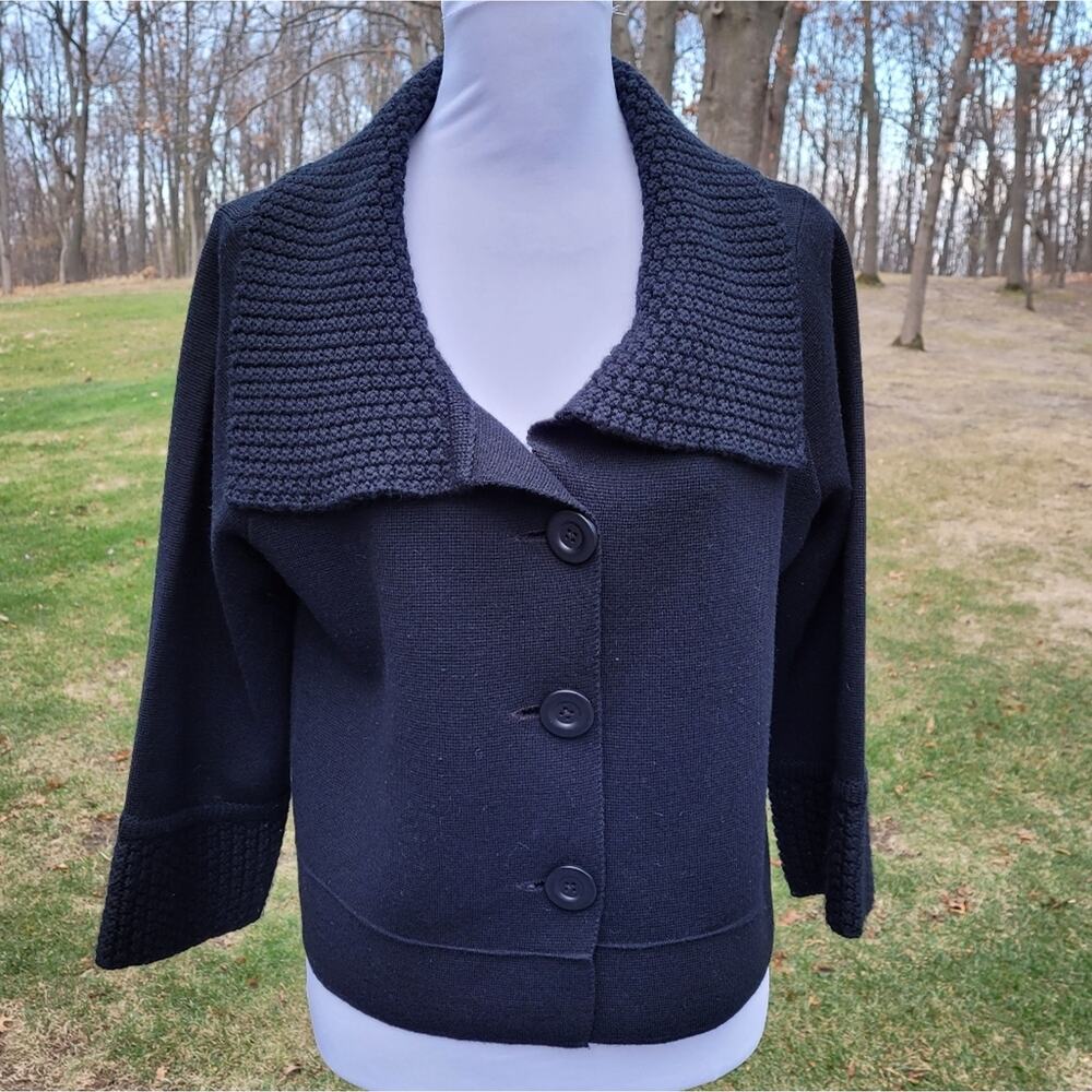 CAbi Black Jackie O Cropped Wool Blend Cardigan style #502 size Medium